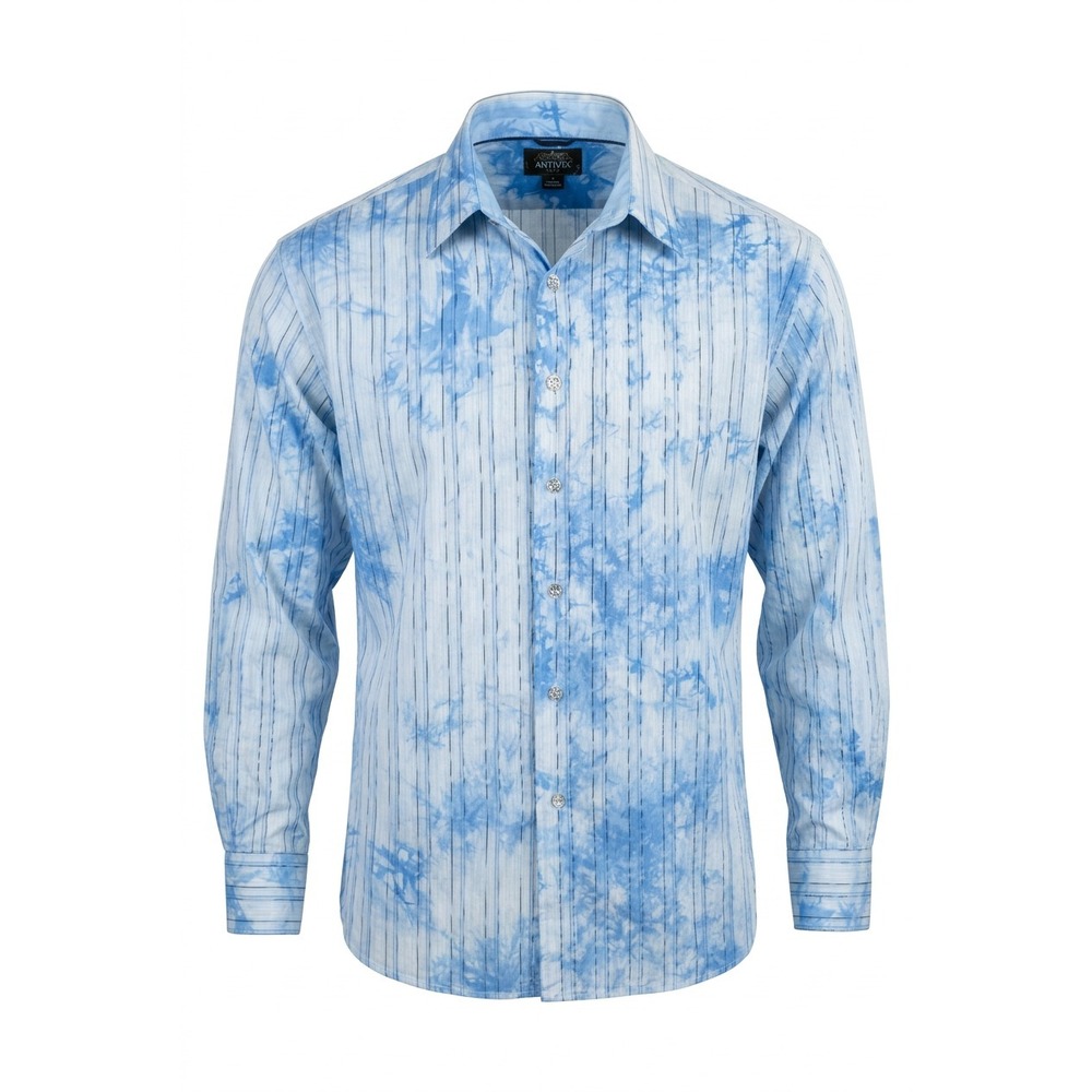 Avirex Sport‎ Button Down Shirt Men's XXL Blue Tie Dye Stripe 100% Cotton Casual
